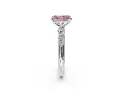 Cluster Engagement Ring Setting for Fancy Pink Radiant Cut Center with Round Cut Accent Band and Prong Head in Sterling Silver