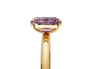Low-Set Solitaire Engagement Ring Setting for Fancy Pink Emerald Cut Center with Thin Plain Band and Prong Head in Yellow Gold