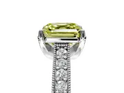 Solitaire Engagement Ring Setting for Fancy Yellow Asscher Cut Center with Milgrain-Framed Pave Band and Prong Head in Sterling Silver