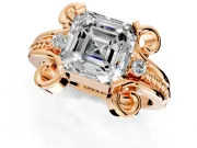 Solitaire Engagement Ring Setting for Asscher Cut Center with Twisted Band and Scroll Prong Head in Rose Gold