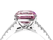 Solitaire Engagement Ring Setting for Fancy Pink Asscher Cut Center with Pave Split Shank and Prong Head in Sterling Silver