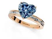 Solitaire Engagement Ring Setting for Fancy Blue Heart-Shaped Center with Channel Baguette Band and Prong Head in Rose Gold