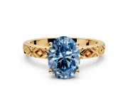 Solitaire Engagement Ring Setting for Fancy Blue Oval Center with Milgrain X Pattern Band and Prong Head in Yellow Gold