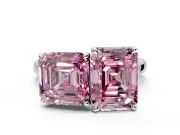 Fancy Pink Asscher Cut and Emerald Cut Lab-Grown Diamond Toi et Moi Engagement Ring with Prong-Set Stones in Sterling Silver