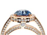 Halo Engagement Ring Setting for Fancy Blue Round Cut Center with Framed Halo, Pave Band and Prong Head in Rose Gold