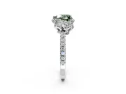 Halo Engagement Ring Setting for Fancy Green Heart-Shaped Center with Openwork Halo, Pave Band and Prong Head in Platinum