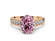 Solitaire Engagement Ring Setting for Fancy Pink Oval Center with Cathedral Channel Band and Prong Head in Rose Gold