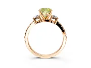 3 Stone Engagement Ring Setting for Fancy Yellow Cushion Cut Center with Round Cut Side Accents and Prong Head in Rose Gold