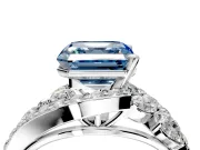 Halo Engagement Ring Setting for Fancy Blue Asscher Cut Center with Marquise and Pave Bypass Band and Prong Head in Sterling Silver