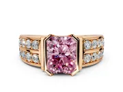 Bezel Engagement Ring Setting for Fancy Pink Radiant Cut Center with Wide Channel-Set Band and Bezel Head in Rose Gold