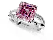 Solitaire Engagement Ring Setting for Fancy Pink Asscher Cut Center with Pave and Plain Crossover Band and Prong Head in Sterling Silver
