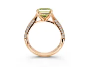 Solitaire Engagement Ring Setting for Fancy Yellow Asscher Cut Center with Multi-Row Accents and Prong Head in Rose Gold