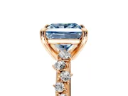 Solitaire Engagement Ring Setting for Fancy Blue Princess Cut Center with Trailing Leaf Accent Band and Prong Head in Rose Gold