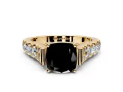 Solitaire Engagement Ring Setting for Fancy Black Cushion Cut Center with Pave Cathedral Shoulders and Prong Head in Yellow Gold