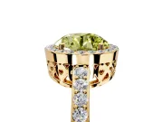 Halo Engagement Ring Setting for Fancy Yellow Round Cut Center with Heart-Shaped Openwork, Pave Band and Prong Head in Yellow Gold