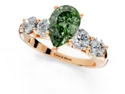 5 Stone Engagement Ring Setting for Fancy Green Pear-Shaped Center with Graduated Accents and Prong Head in Rose Gold