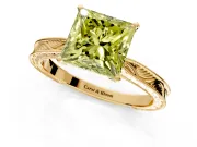 Solitaire Engagement Ring Setting for Fancy Yellow Princess Cut Center with Engraved Milgrain Band and Prong Head in Yellow Gold