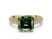 Solitaire Engagement Ring Setting for Fancy Green Asscher Cut Center with Multi-Row Pave Accents and Basket Head in Yellow Gold