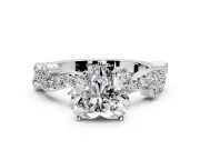 Solitaire Engagement Ring Setting for Heart-Shaped Center with Bar-Station Pave Twist and Prong Head in White Gold