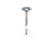 Floral Engagement Ring Setting for Fancy Blue Radiant Cut Center with Pave Band and Floral Prong Head in Platinum