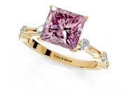 Solitaire Engagement Ring Setting for Fancy Pink Princess Cut Center with Bezel Station Band and Prong Head in Yellow Gold