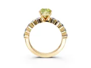 Shared-Prong Engagement Ring Setting for Fancy Yellow Cushion Cut Center with Graduated Accents and Prong Head in Yellow Gold