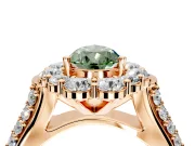 Large Accent Halo Engagement Ring Setting for Fancy Green Pear-Shaped Center with Pave Split Shank and Prong Head in Rose Gold