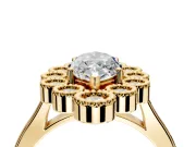 Cluster Halo Engagement Ring Setting for Marquise Center with Milgrain Bezel Accents and Prong Head in Yellow Gold