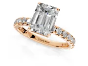 Solitaire Engagement Ring Setting for Emerald Cut Center with Shared-Prong Accents and Prong Head in Rose Gold