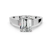 Solitaire Engagement Ring Setting for Emerald Cut Center with Tapered Split Shoulders and Prong Head in Platinum