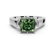 Solitaire Engagement Ring Setting for Fancy Green Princess Cut Center with Wide Band, Pave Collar and Prong Head in White Gold