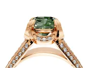 Solitaire Engagement Ring Setting for Fancy Green Cushion Cut Center with Accented Split Shank and Prong Head in Rose Gold