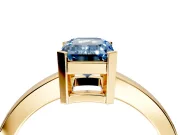 Solitaire Engagement Ring Setting for Fancy Blue Emerald Cut Center with Plain Band and Flat Tab Prong Head in Yellow Gold