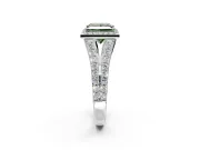 Halo Engagement Ring Setting for Fancy Green Princess Cut Center with Narrow Pave Split Shank and Prong Head in Platinum