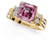 Solitaire Engagement Ring Setting for Fancy Pink Asscher Cut Center with Grooved Bar Accent Band and Prong Head in Yellow Gold