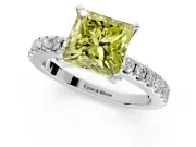 Solitaire Engagement Ring Setting for Fancy Yellow Princess Cut Center with Single Row Accent Band and Prong Head in Platinum