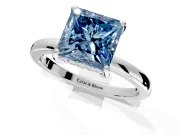 Solitaire Engagement Ring Setting for Fancy Blue Princess Cut Center with Fine Wire Band and Prong Head in Sterling Silver
