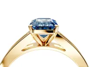 Solitaire Engagement Ring Setting for Fancy Blue Emerald Cut Center with Princess Cut Channel Band and Prong Head in Yellow Gold