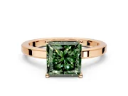 Hidden Halo Engagement Ring Setting for Fancy Green Princess Cut Center with Wide Flat Plain Band and Prong Head in Rose Gold