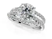 Solitaire Engagement Ring Setting for Round Cut Center with Woven 3-Strand Pave Band and Prong Head in Platinum