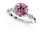 Solitaire Engagement Ring Setting for Fancy Pink Round Cut Center with Beaded Bezel Station Band and Prong Head in Platinum