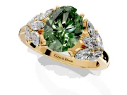Leaf Cluster Engagement Ring Setting for Fancy Green Oval Center with Marquise Accents and Prong Head in Yellow Gold
