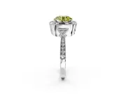 Halo Engagement Ring Setting for Fancy Yellow Round Cut Center with Milgrain Rim, Pave Band and Prong Head in Sterling Silver