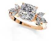 Floral Cluster Engagement Ring Setting for Cushion Cut Center with Marquise Accents and Prong Head in Rose Gold