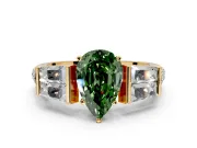 Channel-Set Engagement Ring Setting for Fancy Green Pear-Shaped Center with Baguette Band and Prong Head in Yellow Gold