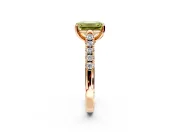 Solitaire Engagement Ring Setting for Fancy Yellow Emerald Cut Center with Partway Pave Band and Prong Head in Rose Gold