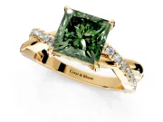 Crossover Engagement Ring Setting for Fancy Green Princess Cut Center with Pave and Plain Strands and Prong Head in Yellow Gold
