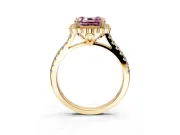 Milgrain Floral Halo Engagement Ring Setting for Fancy Pink Asscher Cut Center with Pave Band and Prong Head in Yellow Gold