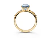 Cluster Engagement Ring Setting for Fancy Blue Princess Cut Center with Round Cut Accent Band and Prong Head in Yellow Gold