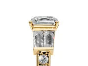 Channel-Set Engagement Ring Setting for Asscher Cut Center with Baguette Band and Prong Head in Yellow Gold